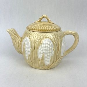Vintage 1981 Shafford Lattice Corn on the Cob Textured 6” Teapot Tan Cream